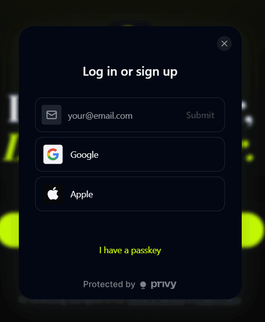 The Mullet log in or sign up dialog with email, Google, and Apple options plus a passkey link.